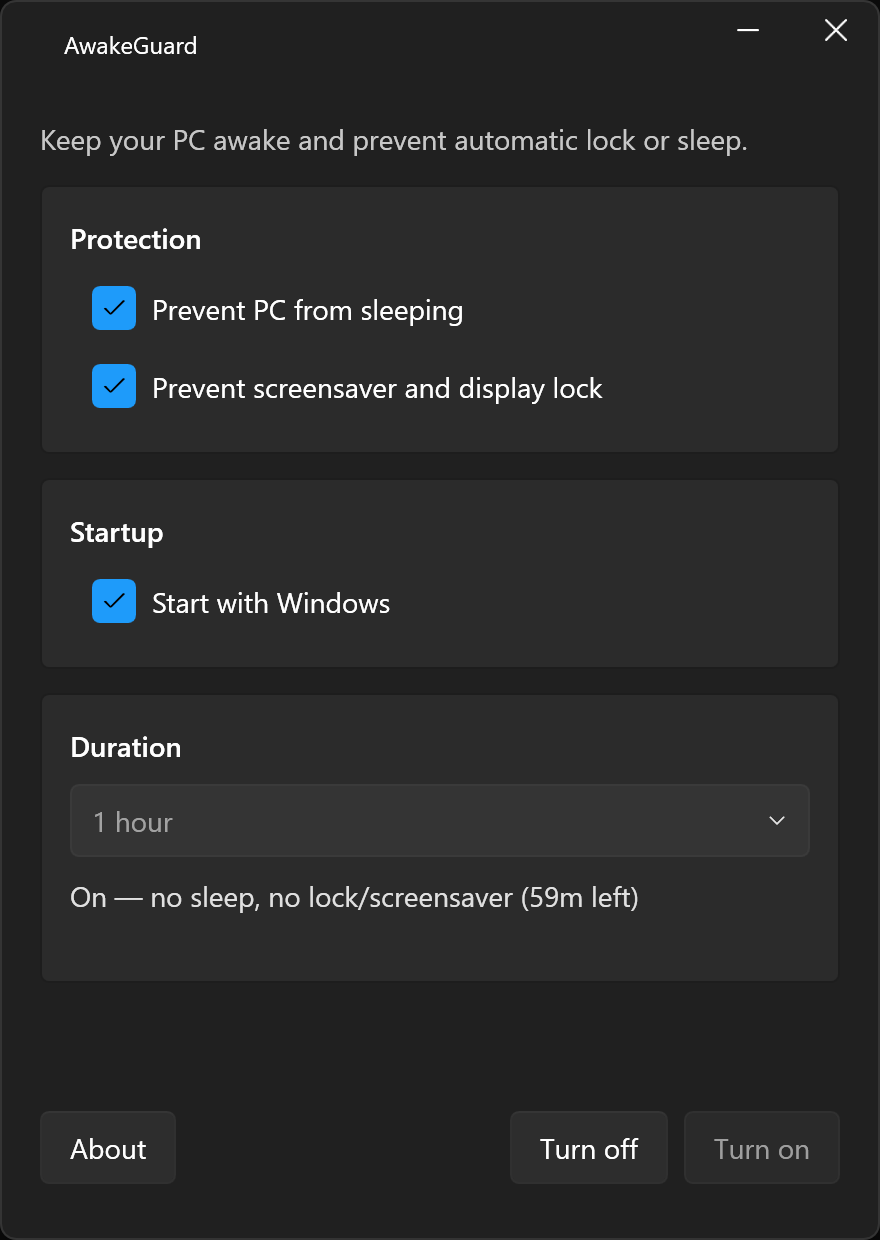 AwakeGuard WPF/Fluent build settings
