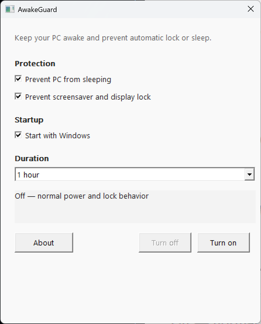 AwakeGuard native Win32 build settings