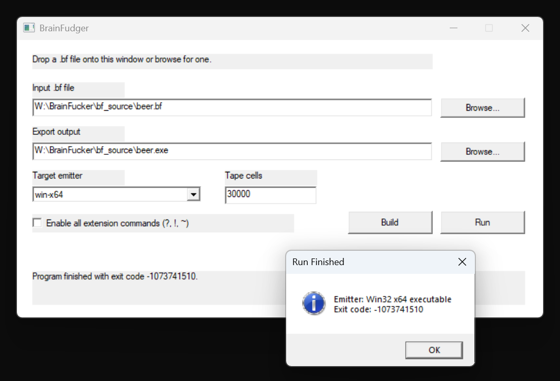BrainFudger native Win32 GUI on Windows