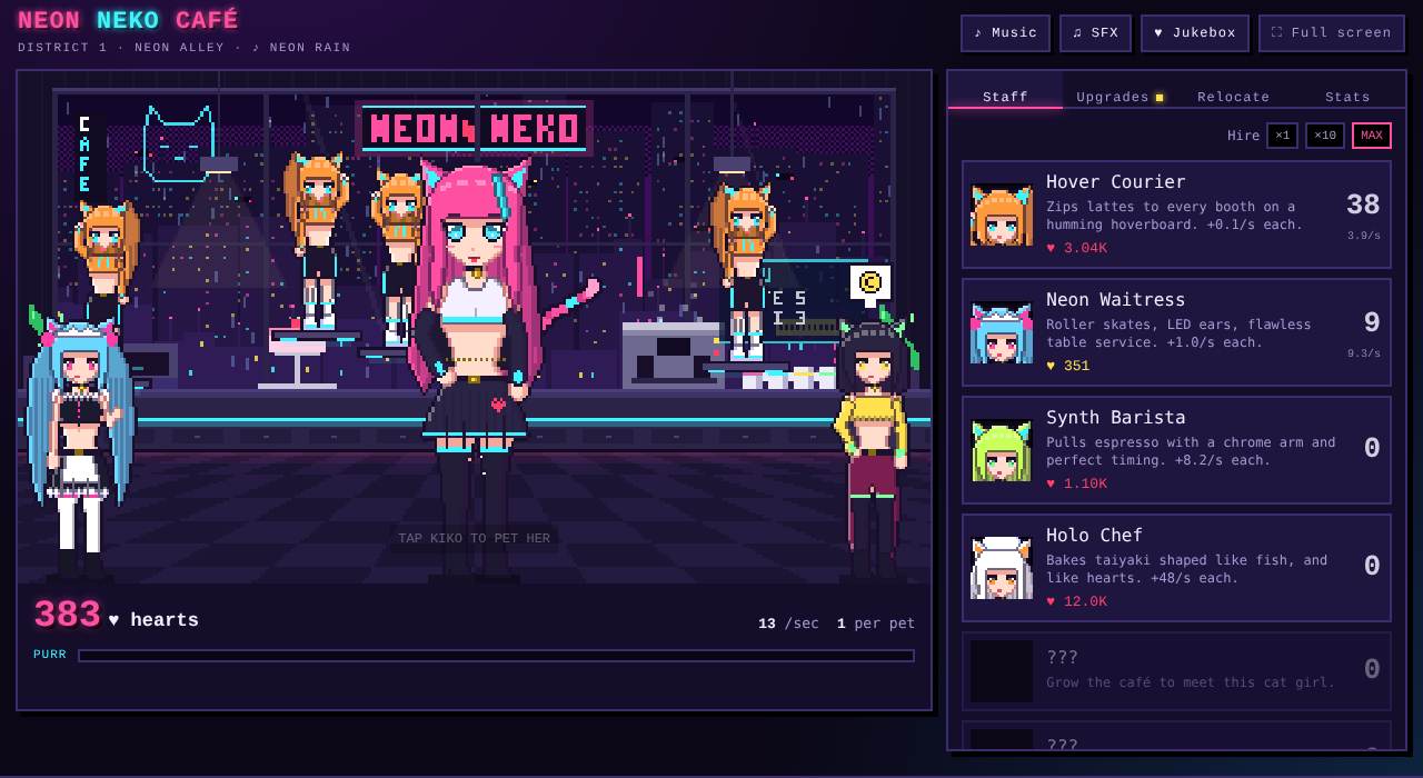 HTML5 edition, Neon Alley district with staff panel