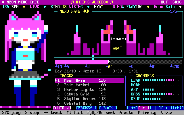 Text-mode jukebox, rave visualiser